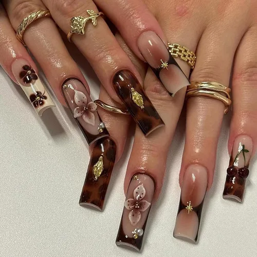 Miniatura 8 de MISUD - Uñas postizas largas cuadradas con pegamento de Rojo Gótico y Negro, diseño cruzado gótico Y2K acrílico, 24 piezas