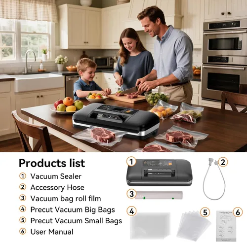 Miniatura 8 de Newise Máquina selladora al vacío de 85 Kpa, regalos de cocina de Navidad, 10 en 1, ahorrador de alimentos completamente automático con mango