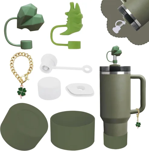 Miniatura 16 de Conjunto de accesorios para taza Stanley, incluye 2 piezas de cubierta de pajita de 0.4 pulgadas, 1 tapón antiderrame de silicona, 1 lindo encanto