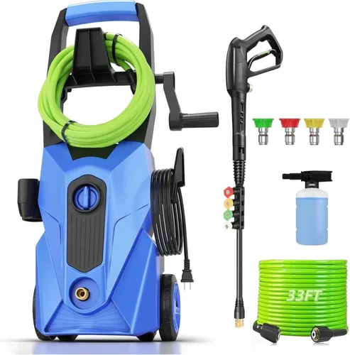 Limpiador a presión de 5000 PSI 2.8 GPM de alta potencia con manguera de presión de 33 pies, 4 boquillas y cañón de espuma, para el hogar,