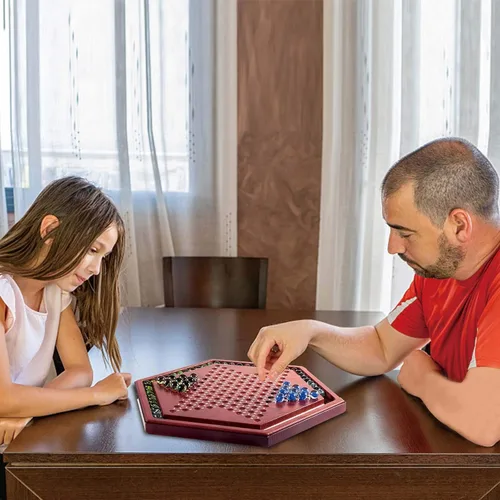 Miniatura 7 de AMEROUS Juego de mesa de damas chinas de madera de 13.6 pulgadas con 60 canicas de vidrio coloridas, juego de estrategia clásico para niños