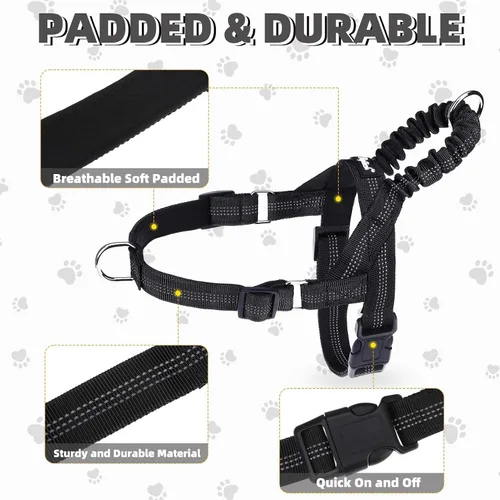 Miniatura 5 de PUPTECK Arnés sin tirones para perros grandes, chaleco arnés reflectante ajustable para mascotas con asa elástica, arnés a prueba de escape sin Negro