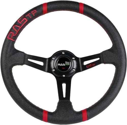 Miniatura 12 de RASTP - Volante universal de carreras de 13.8 pulgadas/350mm, 6 pernos, agarre de vinilo y aluminio con botón de bocina para auto - Negro