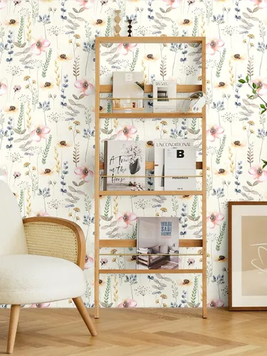 Miniatura 4 de Blooming Wall DPYA34 - Papel tapiz autoadhesivo extraíble, diseño de flores frescas en color pastel, 14.5 pies cuadrados/rollo