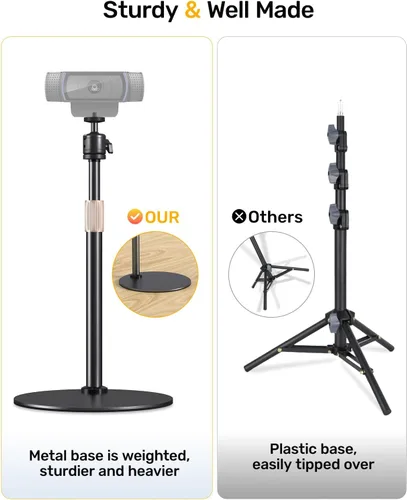 Miniatura 6 de Soporte de trípode para cámara web para escritorio de altura ajustable y soporte giratorio de 360° para cámara web compatible con Logitech Webcam