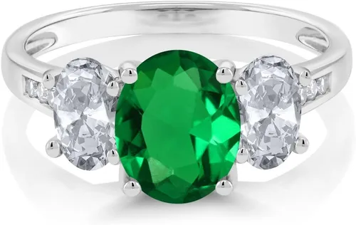Miniatura 2 de Gem Stone King Anillo de compromiso de aniversario de boda de 3 piedras preciosas de oro blanco de 10 quilates con piedra natal y topacio blanco