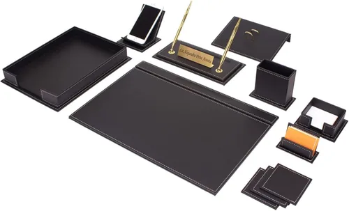 Juego de escritorio de cuero, accesorios de escritorio de trabajo para mesa de oficina, organizador de almacenamiento de escritorio, 13 piezas Blanco