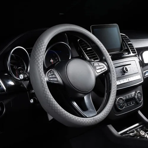 Miniatura 35 de Lord Autofashion - Funda para volante, piel sintética, interior de goma antideslizante, comodidad para todas las estaciones, 14.5-15 pulgadas