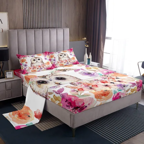 Miniatura 38 de Erosebridal Juego de sábanas de tamaño individual con diseño de gatos y gatos, con temática de animales, con flores coloridas, juego de sábanas