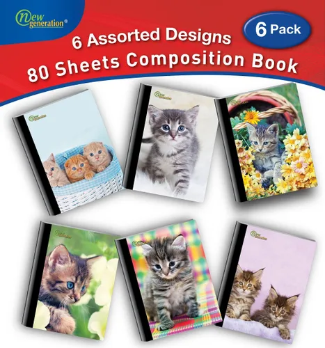 Miniatura 3 de New Generation – Kitten - Composition Notebooks, 80 Sheets / 160 Pages Wide Ruled pages Comp Book, Durable Laminated covers with Assorted Fashion