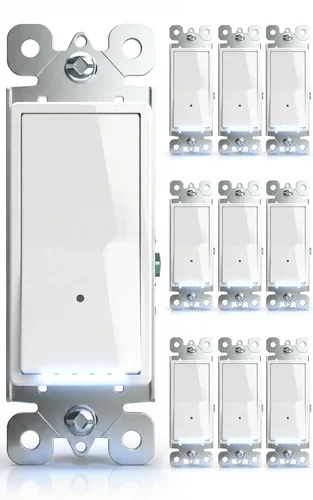 Miniatura 13 de SOZULAMP - Paquete de 2 interruptores de luz iluminados, interruptor de pared de un solo polo con luz nocturna, 15 A 120/277 V, 3 cables, tornillo
