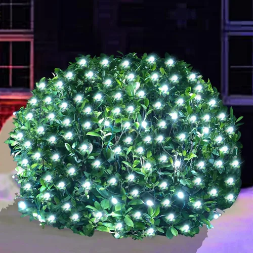 Miniatura 14 de HISHINY Red de luces LED rojas de Navidad para exteriores, cable verde de 100 luces LED de 5 x 5 pies, cable verde conectable para interiores y Rojo