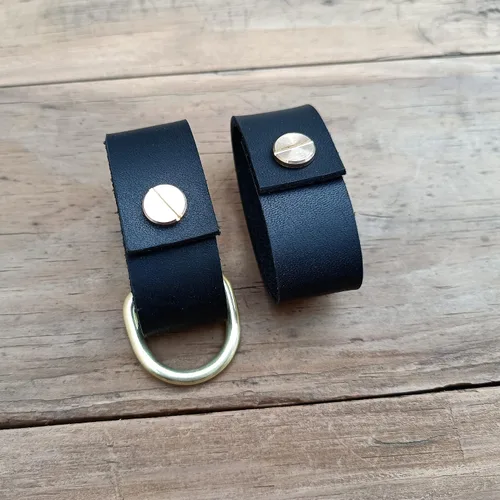 Miniatura 6 de Paquete de 2 protectores de cinturón de cuero + 1 llavero con hebillas de latón macizo, protectores de cinturón de cuero para hombres y mujeres