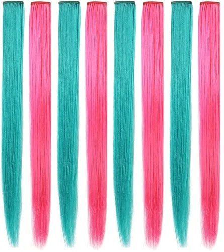 Miniatura 23 de Rhyme 8 extensiones de cabello de colores con clip de 21 pulgadas para niñas y mujeres, accesorios para el cabello, pelucas, postizos, regalo