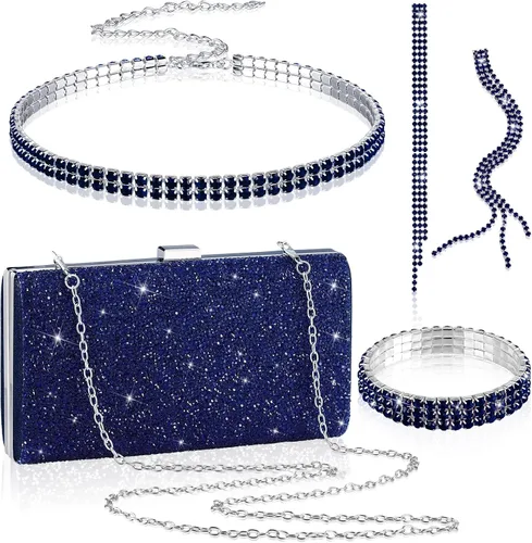 Miniatura 10 de Kigeli 4 Pieces Women Rhinestone Evening Clutch Bag Bling Earring Necklace Bracelet for Wedding Graduation Prom