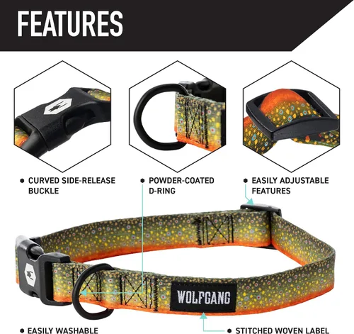 Miniatura 3 de Wolfgang - Collar de perro Martingala resistente con hebilla de nailon de liberación rápida para caminar y entrenar, estampado BrookTrout, grande
