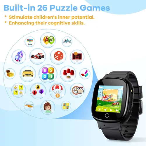 Miniatura 5 de Reloj inteligente para niños con 26 videojuegos, cámara selfie, reproductor de video, podómetro, cronómetro, reloj despertador, linterna, calendario