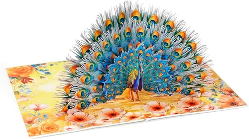 Miniatura 3 de CUTPOPUP - Tarjetas de cumpleaños emergentes de pavo real para mujer, tarjeta de felicitación de flores de cumpleaños 3D para su esposa, madre