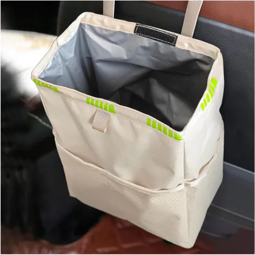 Fekey&JF Bote de basura colgante para automóvil con bolsillos de almacenamiento, bolsa de basura Oxford impermeable a prueba de fugas, organizador