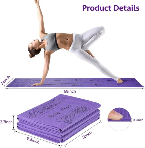 Miniatura 2 de Tapete de yoga plegable para mujer, tapete de ejercicio antideslizante para gimnasio en casa, juego de alfombrillas de yoga de viaje de 0.197 in