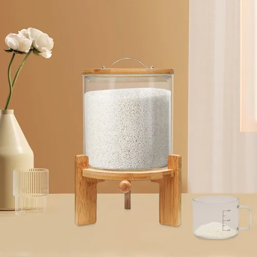 Miniatura 9 de AngelcityCC Recipiente de harina y cereales, dispensador de arroz de vidrio de 5 litros para organización de cocina y despensa, con tapa hermética
