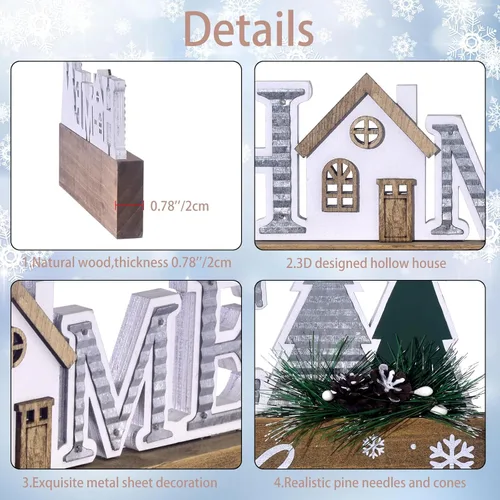 Miniatura 3 de Bloques de señalización navideña de madera, decoración de mesa con cita para el hogar, señal de bloque de centro de mesa de Navidad con copo