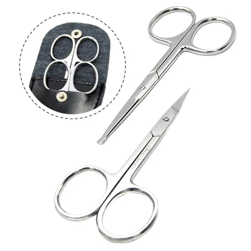 Miniatura 8 de Tijeras de pelo facial pequeñas redondeadas de acero inoxidable, 3.7 pulgadas, tijeras de punta redondeada para pelo de nariz, bigote, barba, cejas