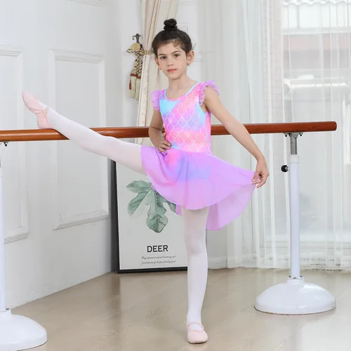 Miniatura 35 de LUOUSE Elegante leotardo de ballet para niñas con falda, mangas con volantes y volantes, perfecto para baile y gimnasia