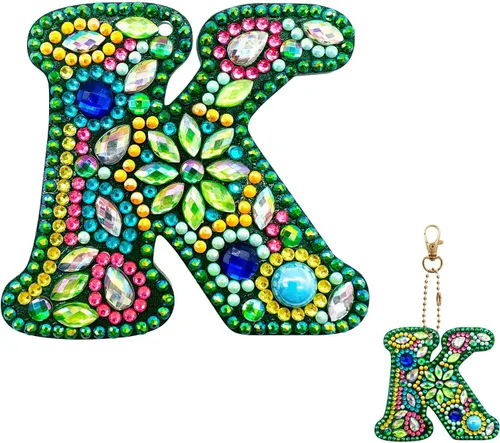 Miniatura 16 de YOYA Llaveros de pintura de diamantes de doble cara letras 5D con pintura de diamantes, kit de llavero de pintura de diamantes de taladro completo