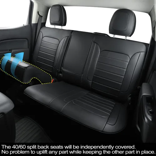 Miniatura 7 de LUCKYMAN CLUB Fundas de asiento Chevy Colorado para camión de trabajo Crew Cab Z71 LT ZR2 2015-2022 con piel sintética (negro)
