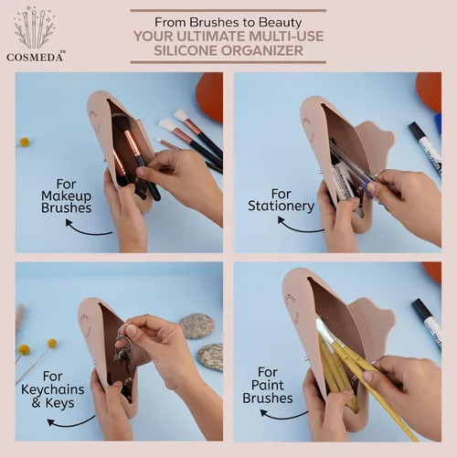Miniatura 7 de Beauty Bloom - Soporte y organizador para brochas de maquillaje, silicona con hebilla, estuche de almacenamiento portátil para brochas de belleza