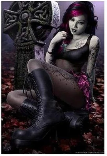 BUY ART FOR LESS Póster de arte gótico con licencia oficial de Tom Wood con licencia oficial de la chica gótica de Cleo Cemetery Gothic - 24 x 36