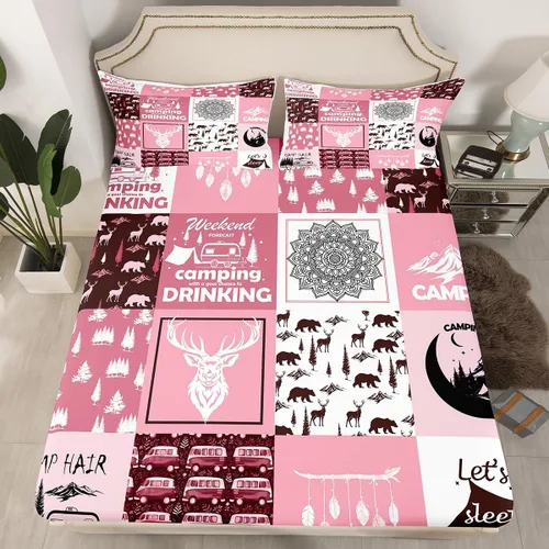 Miniatura 9 de Manfei Juego de sábanas bajeras de camping tamaño individual, 2 piezas de ropa de cama de camuflaje gris y negro para niños y adolescentes, funda