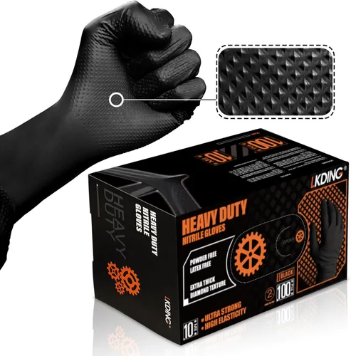 Guantes de trabajo de nitrilo, 10 mil de grosor, textura de diamante 3D, resistentes a pinchazos y desgarros, sin látex, sin polvo