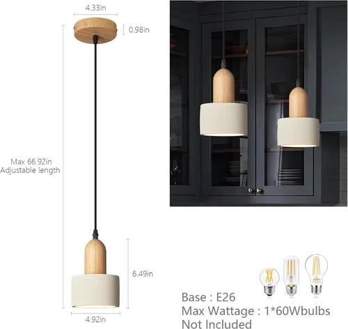 Miniatura 4 de Lámparas colgantes modernas de cemento blanco araña de luces lámparas de techo de madera para isla de cocina dormitorio comedor sala de estar bar