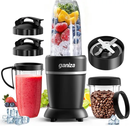 Ganiza Licuadora para Batidos, 14 Piezas Licuadora de Batidos para Cocina, Licuadoras Portátiles de Máximo 1300W para Batidos Trituración de Hielo