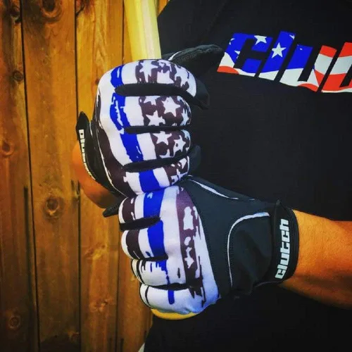 Miniatura 3 de Guantes Clutch Sports Apparel para batear en béisbol y sóftbol con bandera americana, buen agarre y ajuste de dedo, malla de alto rendimiento