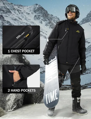 Miniatura 5 de MAGCOMSEN Chaqueta de esquí de invierno para hombre, chaquetas resistentes al agua y nieve, abrigos de forro polar cálido, para snowboard, trabajo
