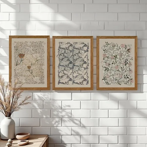 Miniatura 6 de Krtoni 3 piezas de arte de pared vintage enmarcadas de William Morris, impresiones de lienzo floral abstracto neutro, rústico, bohemio, flores