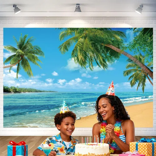 Miniatura 5 de Fondo de playa Hawaii Ocean Wall Banner de fondo de fotografía junto al mar para el hogar al aire libre, fiesta de cumpleaños, suministros