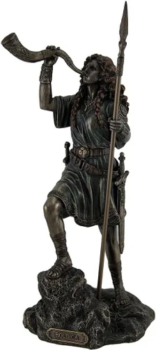 Veronese Design Estatuas de resina Boudica Warrior Queen of Iceni Holding Spear Soplando Estatua de cuerno celta 5 X 10.25 X 5 pulgadas Bronce