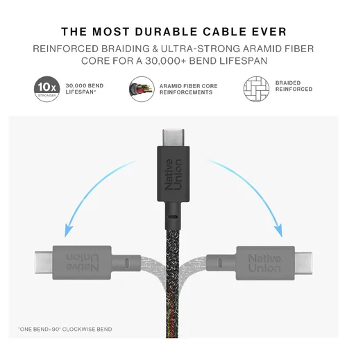 Miniatura 5 de Native Union Cable de correa XL de 100 W – Cable de carga USB-C a USB-C ultra fuerte de 10 pies para iPhone 17/17 Pro/17e, iPhone Air, MacBook Cosmos