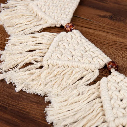 Miniatura 6 de Eiyye Paneles de flecos para colgar en la pared hechos a mano, guirnalda de pancarta, tapiz tejido de algodón, decoración de macramé bohemio