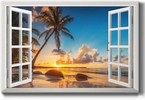 Miniatura 11 de Renditions Gallery Lienzo decorativo para pared, vista de barco viejo atracado en la playa de arena blanca, obra de arte para colgar en la pared