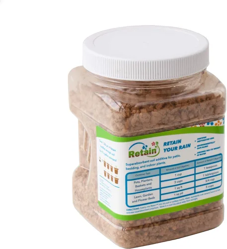 Retain by Rain Soil – 22 onzas – Cristales poliméricos que contienen agua – Aditivo para suelo – Almacena hasta 7 galones de agua para plantas de