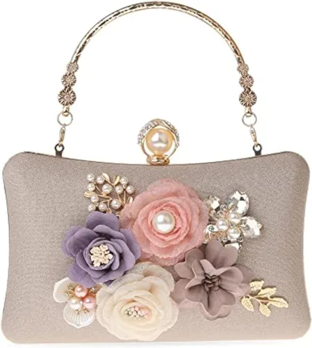 Rkrouco Evening HandBags for Women Flower Wedding Clutch Purse Satin Floral Ladies Party Crossbody Bag