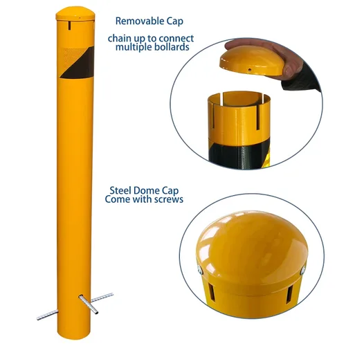 Miniatura 3 de 46 "alto verter en el lugar poste de bolardo de acero con tapa extraíble, 4-1/2" OD seguridad bolardo amarillo capa de polvo, metal bolardo