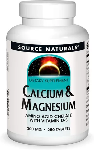 Source Naturals Calcio y magnesio, complejo de aminoácidos con vitamina D-3, 300 mg - 250 tabletas