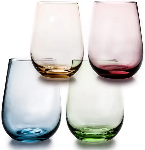 Juego de 4 copas de vino de colores sin tallo, de 16.74 onzas, cristalería de gran tamaño para vino tinto y blanco, cóctel, jugo, agua, té helado,