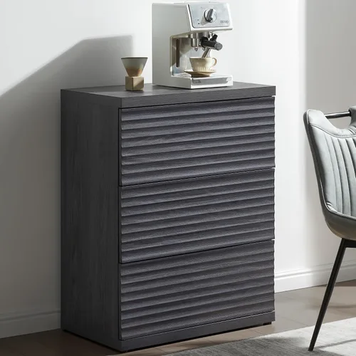 Miniatura 18 de SICOTAS Aparador buffet con almacenamiento, moderna credenza de acento acanalada con 3 cajones más grandes, mesa consola multimedia de mediados